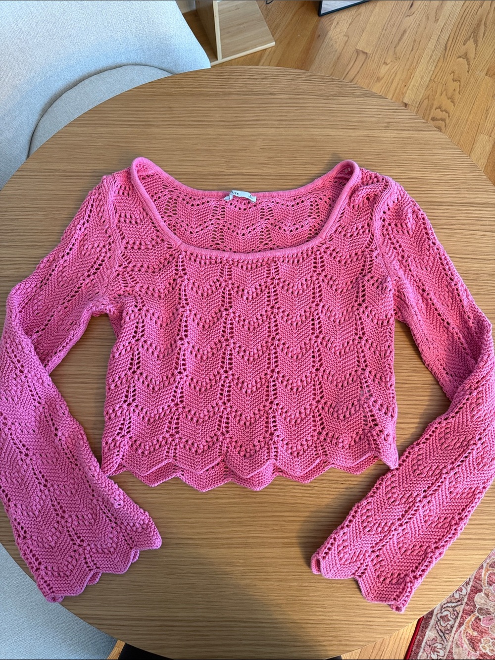 Vintage Hollister Crochet Knit Long Sleeve Crop Top - Pink